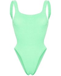 Hunza G - Crinkle-Effect Square-Neck Swimsuit - Lyst
