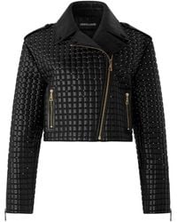 Roberto Cavalli - Gewatteerde Leren Jack Met Studs - Lyst