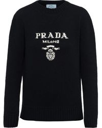 Prada - Logo-Intarsia Wool-Cashmere Jumper - Lyst