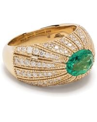 Jacquie Aiche - 18kt Yellow Gold Emerald And Diamond Ring - Lyst