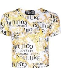 Versace Jeans Couture - Barocco-Print Cropped T-Shirt - Lyst