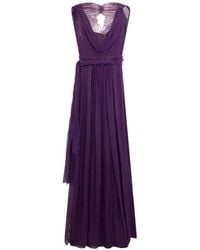 Alberta Ferretti - Lace-Trimmed Draped Maxi Dress - Lyst