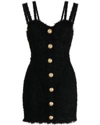 Balmain - Button-Embellished Tweed Minidress - Lyst