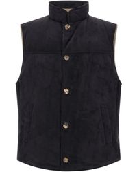 Brunello Cucinelli - Gilet Sans Manches En Daim À Col Montant - Lyst