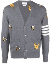 Thom Browne - 4-Bar Stripe Intarsia-Patterned Cardigan - Lyst
