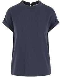 Brunello Cucinelli - Monili-Trim Rolled-Cuff T-Shirt - Lyst