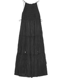 Ganni - Tie-Strap Smocked Maxi Dress - Lyst