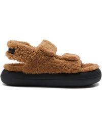 Moon Boot - Cognac-Colored Shearling Double-Strap Sandals With Rubber Sole - Lyst