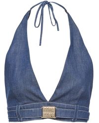 Miu Miu - Logo-Plaque Denim Crop Top - Lyst