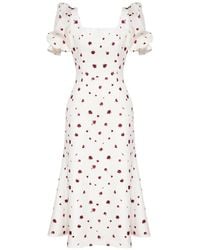 POST MERIDIEM - Square-Neck Floral-Print Midi Dress - Lyst
