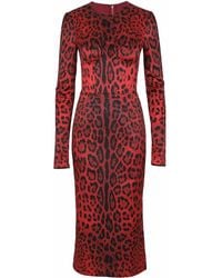 Dolce & Gabbana - Leopard-Print Mid-Length Dress - Lyst