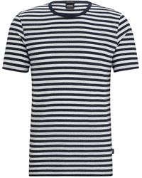 BOSS - Striped Cotton-Linen T-Shirt - Lyst