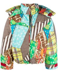 ERL - Patchwork-pattern Padded Hooded Jacket - Lyst