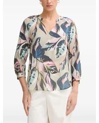 MARC AUREL - Leaf-Print V-Neck Blouse - Lyst