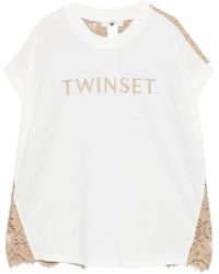 Twinset - Lace-Back Logo-Embroidery T-Shirt - Lyst