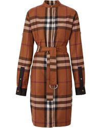 Burberry - Exaggerated Check Belted Wool Dress - Lyst