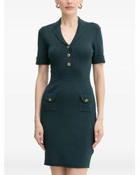 Guess - Button-Detail Ribbed Mini Dress - Lyst