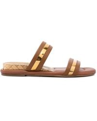 Casadei - Florence Metallic-Trimmed Leather Sandals - Lyst