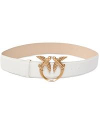 Pinko - Leather Belt With Love Birds Buckle, 4 Cm - Lyst