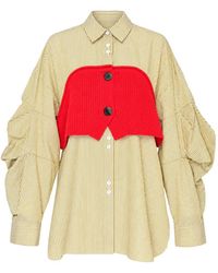 Enfold - Striped Knitted-Panel Shirt - Lyst