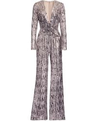 Elie Saab - V-Neck Sequinned Jumpsuit - Lyst