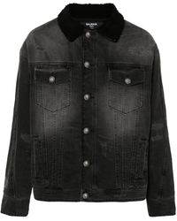 Balmain - Shearling-Lining Denim Jacket - Lyst