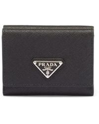 Prada - Small Logo-Plaque Leather Wallet - Lyst