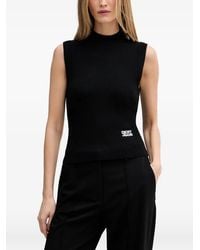 DKNY - Ribbed-Knit Logo-Patch Top - Lyst