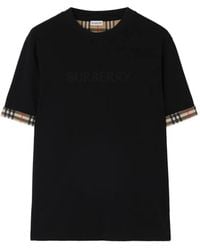 Burberry - Check Trim Cotton T-Shirt - Lyst