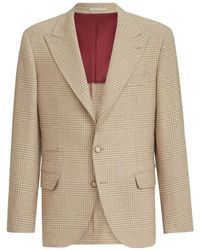 Brunello Cucinelli - Comfort Wool And Cashmere Prince Of Wales Flannel Deconstructed Blazer With Large Peak Lapels - Lyst