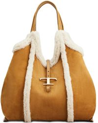 Tod's - Shearling-Trimmed T-Buckle Shoulder Bag - Lyst