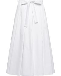 Prada - Pleated Poplin Midi Skirt - Lyst