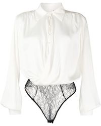 Kiki de Montparnasse - Silk And Lace Crossover Bodysuit - Lyst