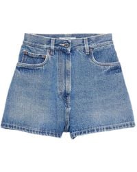 Prada - High-Rise Patch-Pocket Denim Shorts - Lyst