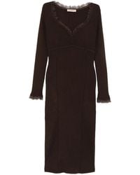 Twinset - Lace-Trim Ribbed-Knit Midi Dress - Lyst