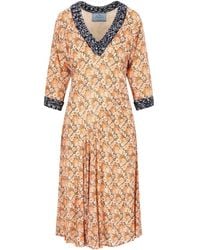 Prada - Midi-Jurk Met Bloemenprint - Lyst