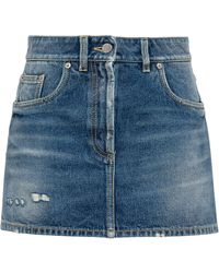 Prada - Distressed Denim Miniskirt - Lyst
