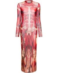Jean Paul Gaultier - Maxi Abito In Mesh Con Stampa Ecorché - Lyst