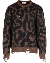 Laneus - Leopard-Print Frayed-Trim Sweater - Lyst