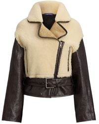 Ralph Lauren - Shearling Leather Belted Jacket - Lyst