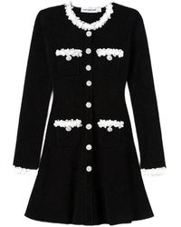 Self-Portrait - Flower-Trim Chenille-Knit Mini Dress - Lyst