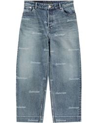 Balenciaga - Logo-print Tapered Cropped Jeans - Lyst