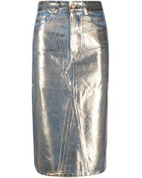 Ganni - Metallic-denim Skirt - Lyst