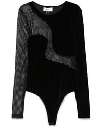 Nissa - Mesh-Panel Velvet Bodysuit - Lyst