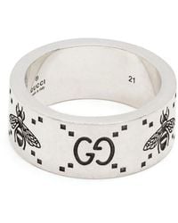 Gucci - GG And Bee Engraved Wide Ring - Lyst