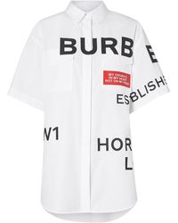 Burberry Camisa oversize con estampado Horseferry - Blanco