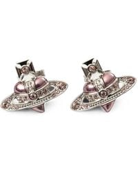 Vivienne Westwood - New Diamante Heart Orb Stud Earrings - Lyst