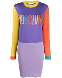 Moschino - Intarsia Logo-Knit Sweater Dress - Lyst