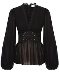 Zimmermann - Luna Lace-trim Peplum Blouse - Lyst