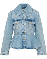 Ganni - Pleated Peplum Denim Jacket - Lyst